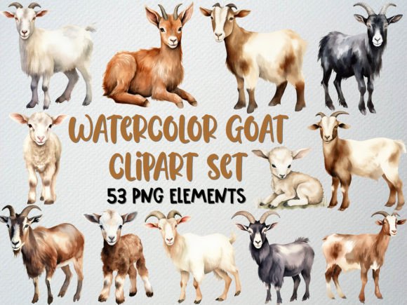 Download Watercolor Goat Clipart Set, Lamb Png - Png Collection