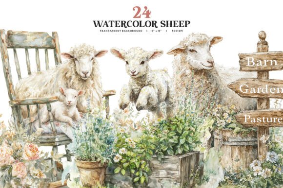 Download Watercolor Sheep Clipart PNG Set - Png Collection