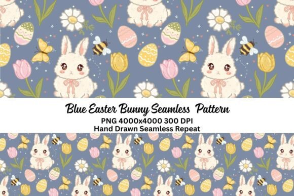 Download Blue Easter Bunny Seamless Pattern Png - Png Collection