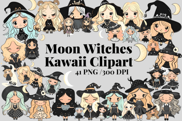 Download Moon Witches Kawaii Clipart Bundle / PNG - Png Collection