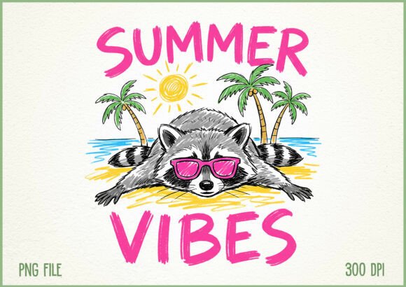 Download Summer Vibes Raccoon Beach Vacation PNG - Png Collection