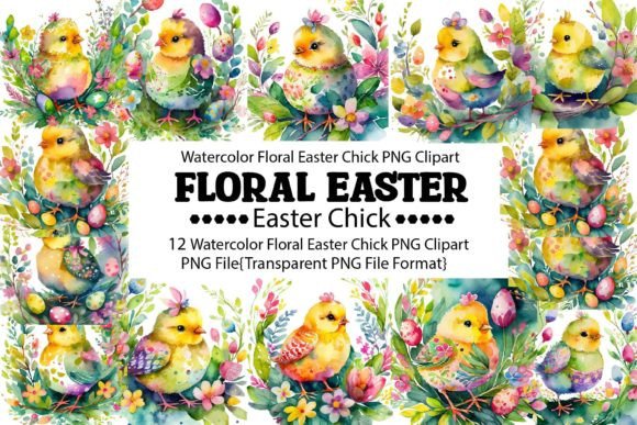 Download Watercolor Floral Easter Chick PNG Bundl - Png Collection