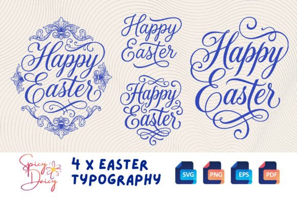 Download Happy Easter Typography X 4 SVG PNG Set - Easter typography Collection