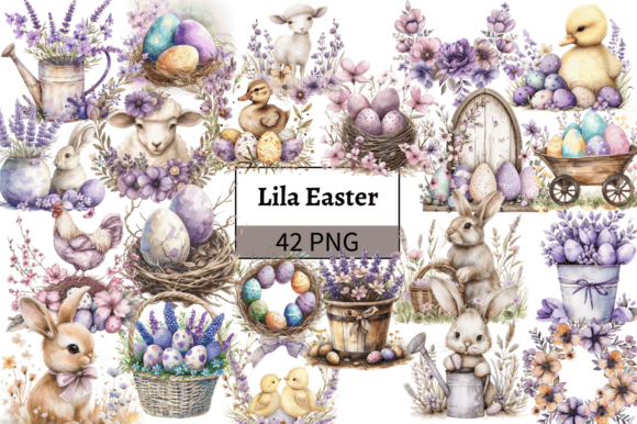 Download Lavender Easter Illustrations Pack PNG - Png Collection