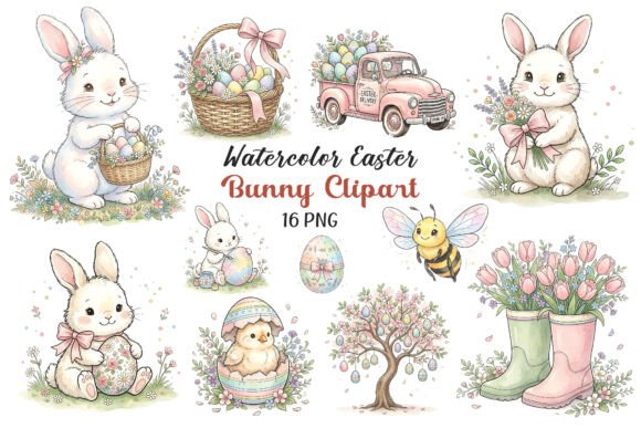 Download Watercolor Easter Bunny Clipart 16 PNGs - Png Collection