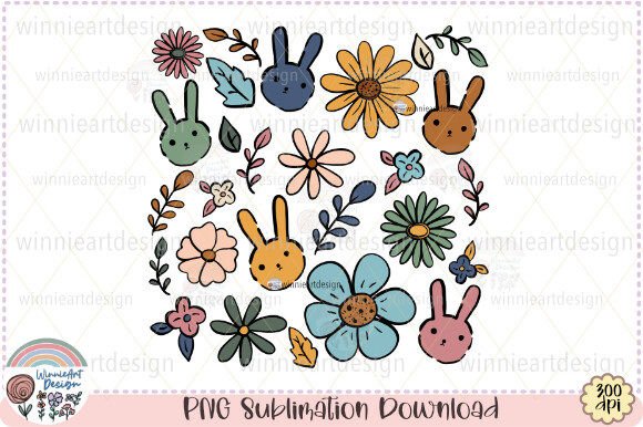 Download Boho Easter Bunny Cute Flowers Retro PNG - Png Collection