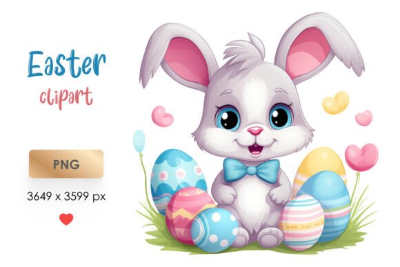 Download Cute Easter Bunny with Eggs PNG Clipart - Png Collection