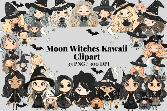 Download Moon Witches Kawaii Clipart Bundle PNG - Png Collection