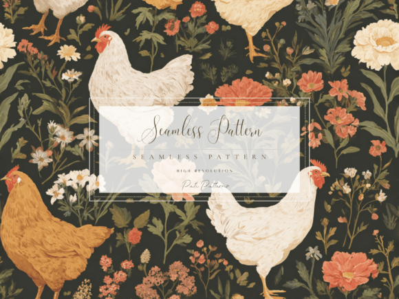 Download Vintage Chicken Floral Seamless Pattern PNG - Png Collection