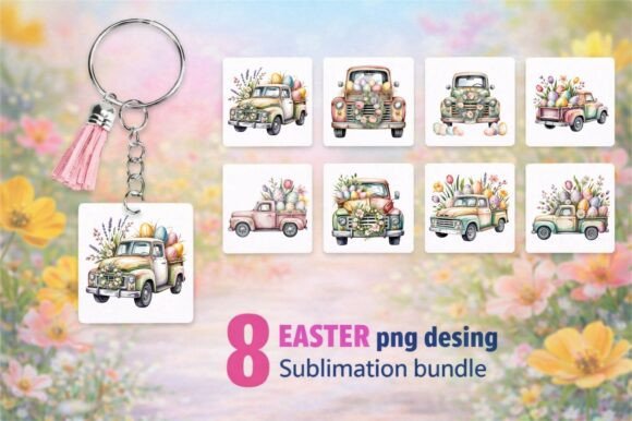 Download 8 Easter Truck with Flowers and Eggs PNG - Png Collection