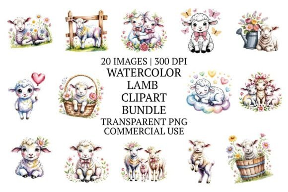 Download Whimsical Watercolor Lamb Clipart 20 PNG - Png Collection