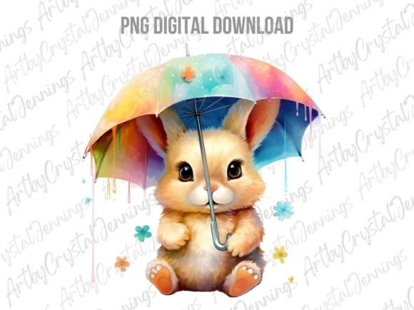 Download Rainbow Umbrella Watercolor Bunny PNG - Png Collection